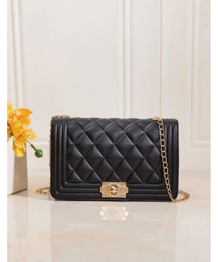 Mini Twist Lock Design Textured Flap Square Bag