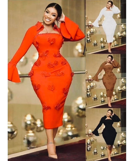 Long Sleeve Square Neck Butterfly Bodycon Dress