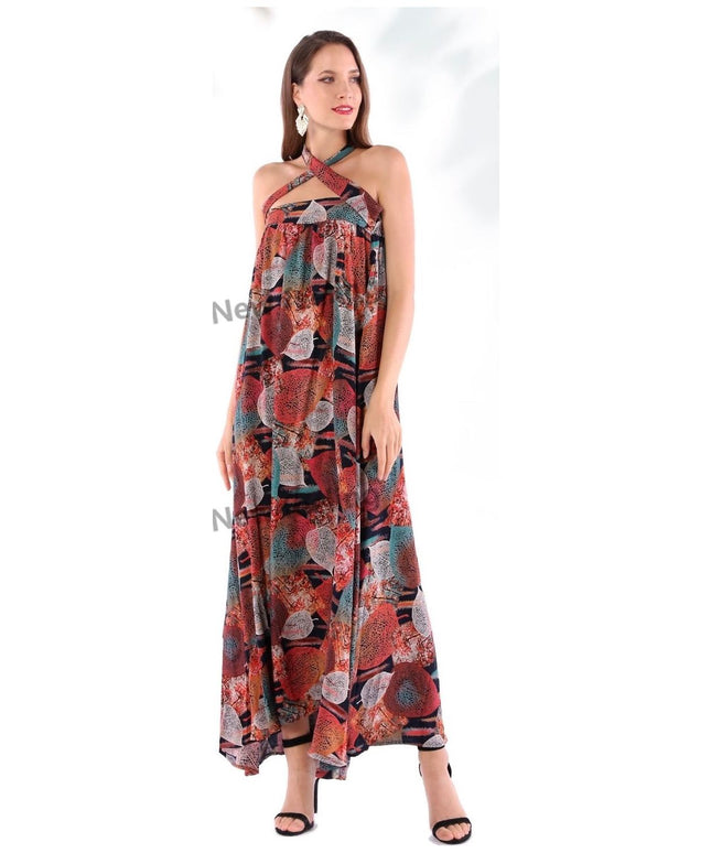 Floral Print Halter Neck Maxi Dress.