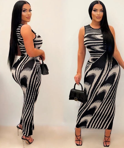 Sleeveless Zebra Print Bodycon Dress.