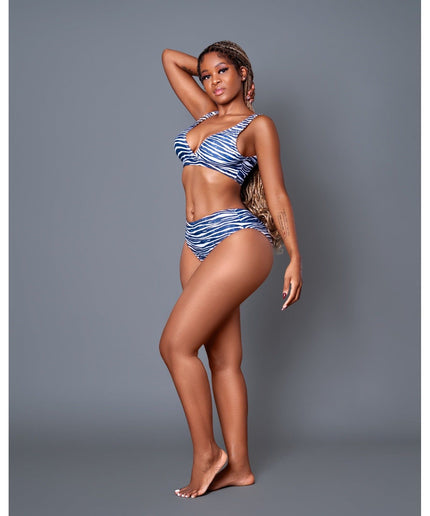 Zebra Printed High Waist Bikini Swimsuit Set.