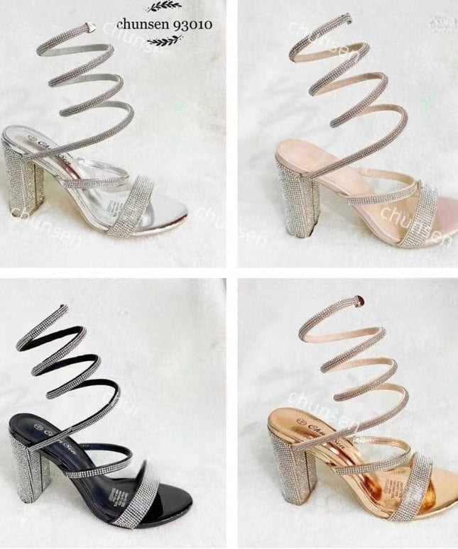 Spring-Around Rhinestone Decor High Heel Sandals,