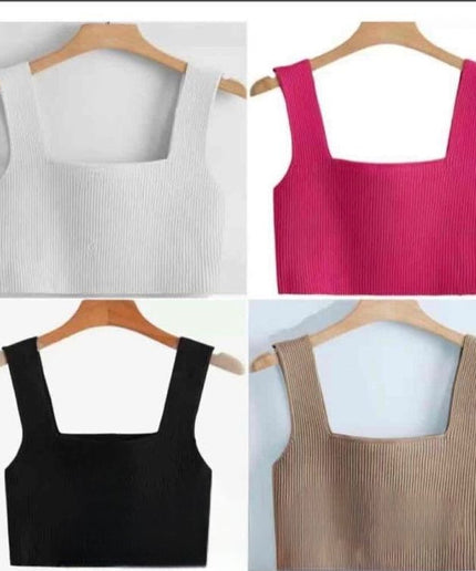 Solid Color Knitted Sleeveless Crop Top.