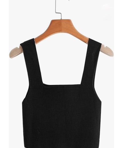 Solid Color Knitted Sleeveless Crop Top.