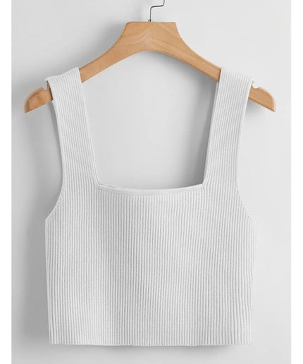 Solid Color Knitted Sleeveless Crop Top.