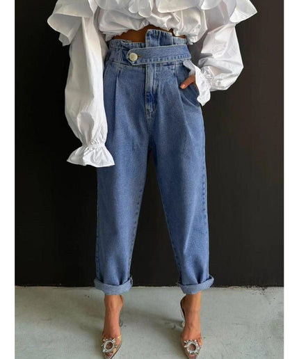 Vintage Blue Denim High Waist Mom Jeans.