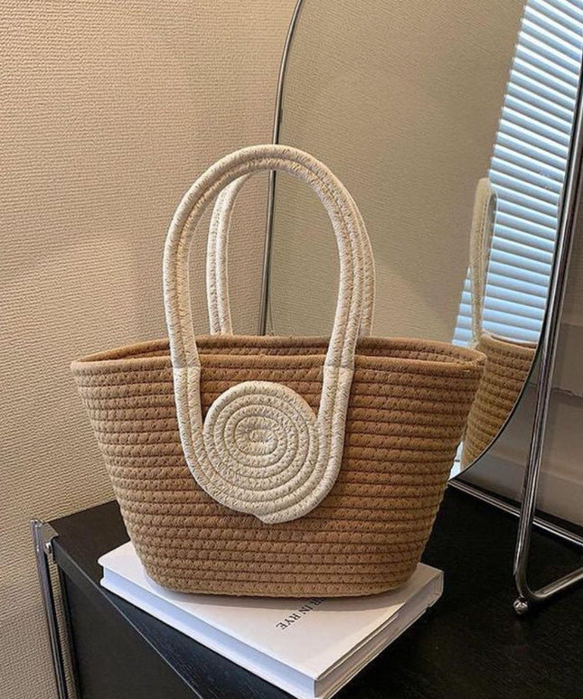 Two-Tone Cotton Rope Woven Tote Handbag.