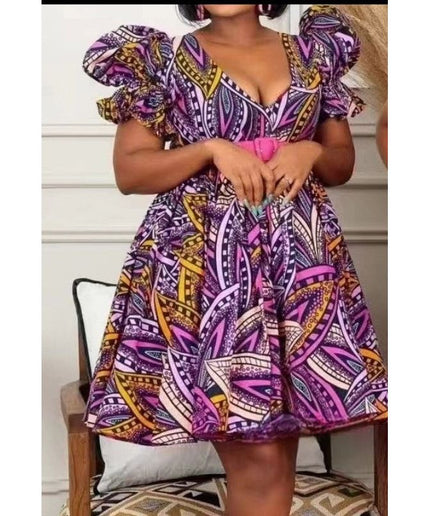 African Print Flare Midi Dress.