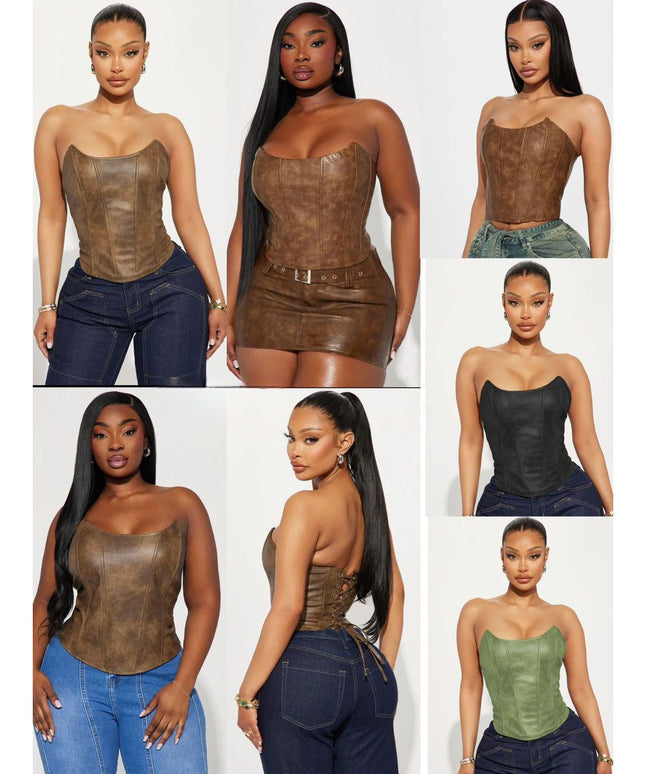 Faux Leather Corsets Top