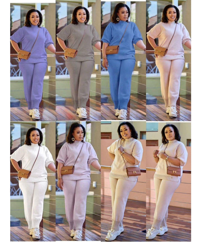 Knitted 3Quarter Sleeve Top Plus Pant Set.