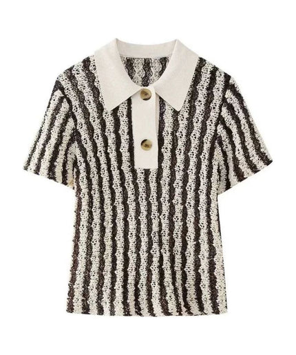 Classic Striped Knitted Polo Shirt.