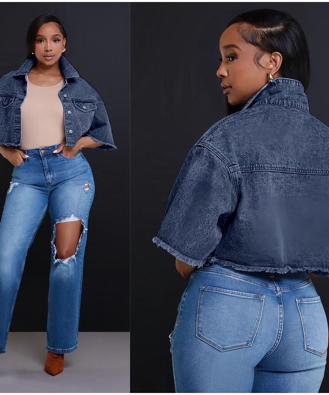 Short Sleeve Cropped Denim Jacket