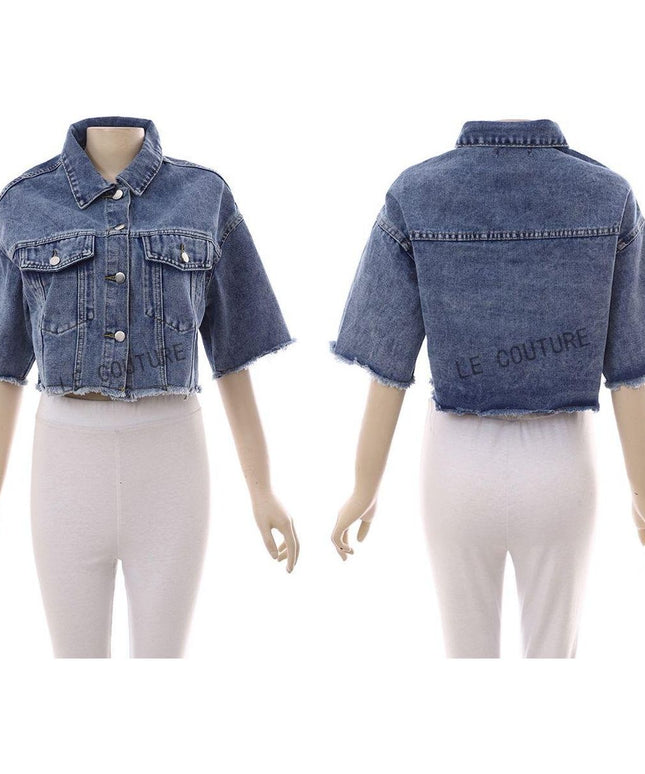 Short Sleeve Cropped Denim Jacket