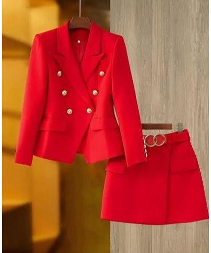 Double Breasted Blazer & Skirt Set.