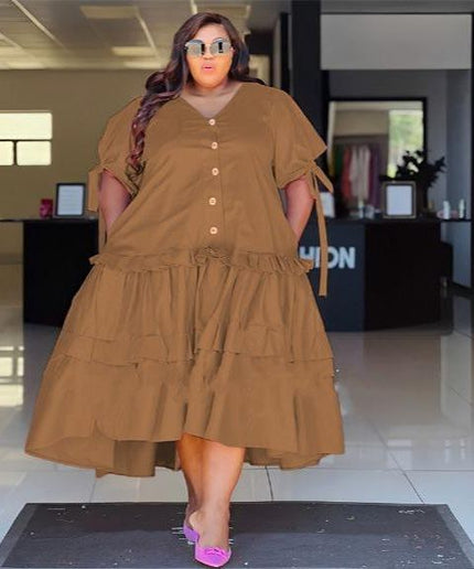 Plus Size Solid Color Pleated Dress