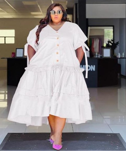 Plus Size Solid Color Pleated Dress