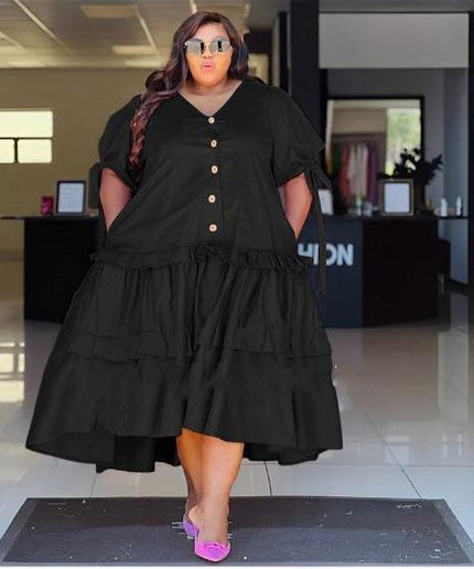 Plus Size Solid Color Pleated Dress