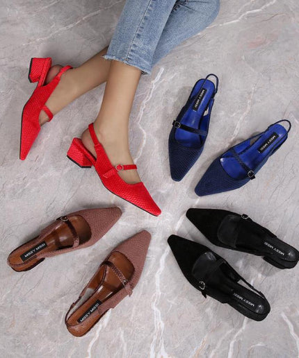 Strap Flat Pointed Toe Square Heel