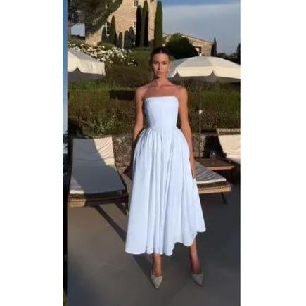 Pleated strapless long dress