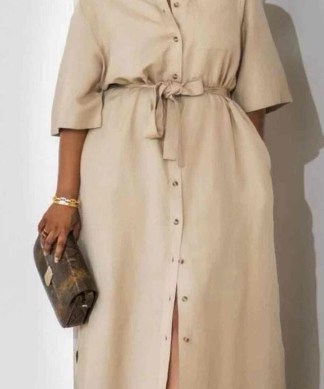 Turn Down Button Relaxed Shirt Dress