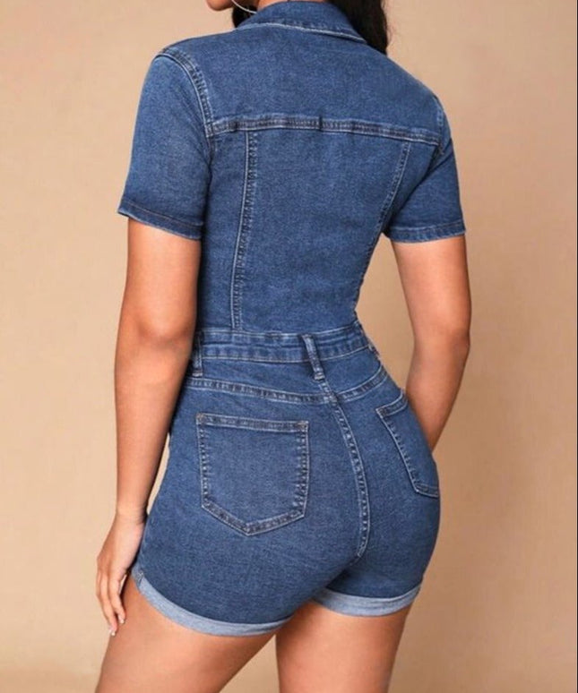 Short Sleeve Denim Jumpsuit