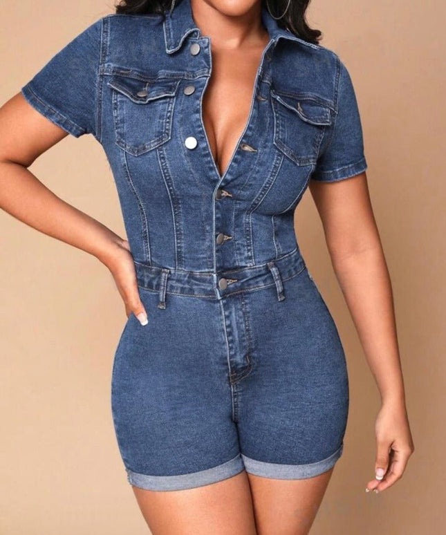 Short Sleeve Denim Jumpsuit