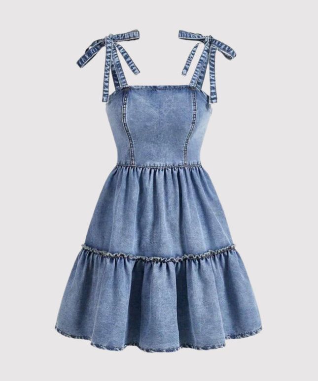 Adjustable Strap Backless Mini Jean Dress