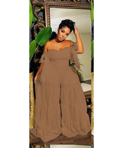 Slash Neck Off-Shoulder Wide Leg Jumpsuits