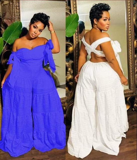 Slash Neck Off-Shoulder Wide Leg Jumpsuits