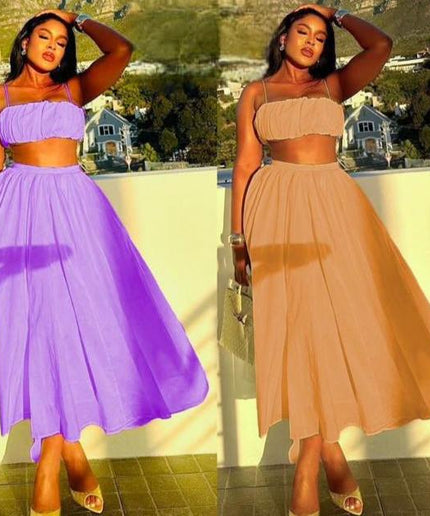 Sleeveless Sleeve Crop Top & Skirt Set.