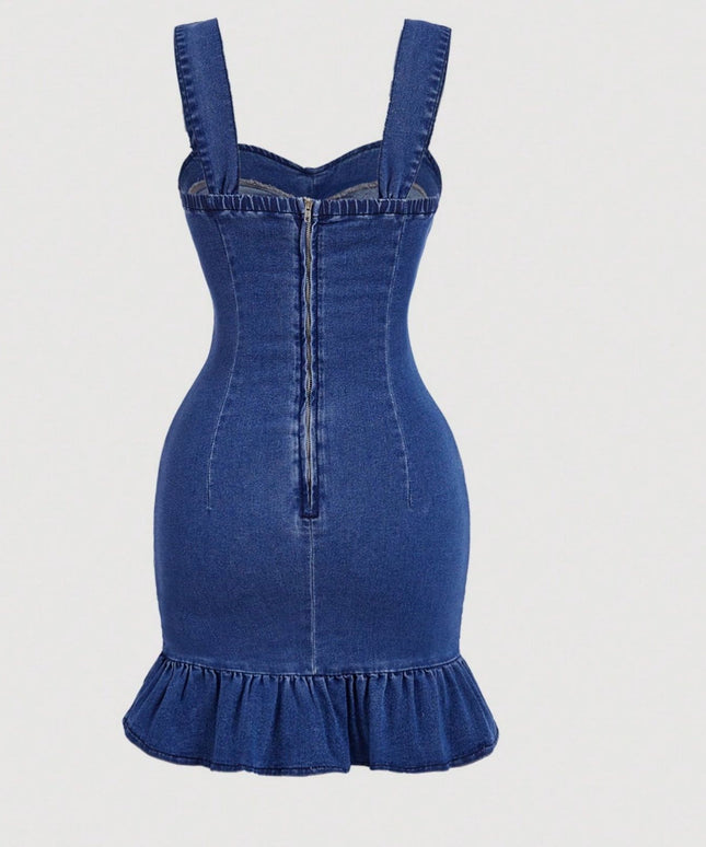 Slim Fit With Ruffled Hem Denim Dress