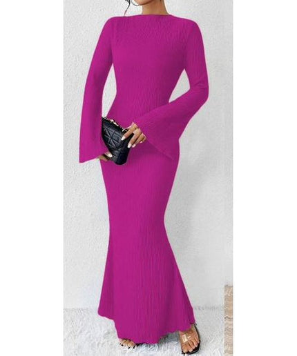 Knitted Round Neck Long Sleeve Bodycon Dress