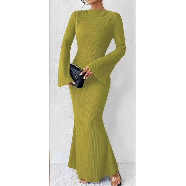 Knitted Round Neck Long Sleeve Bodycon Dress