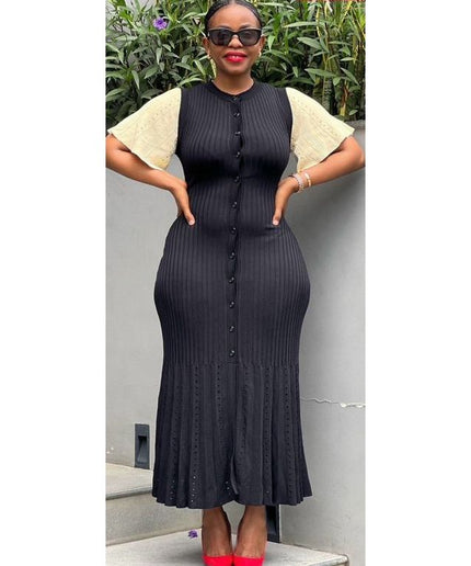 Bodycon Button Short Sleeve Knitted Maxi Dress.