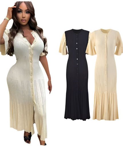 Bodycon Button Short Sleeve Knitted Maxi Dress.