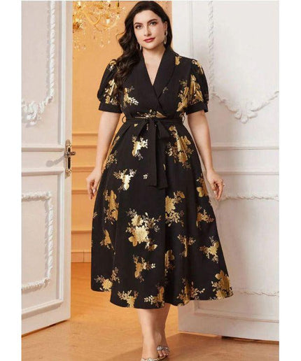 Floral Deep V-Neck A-line Midi Dress