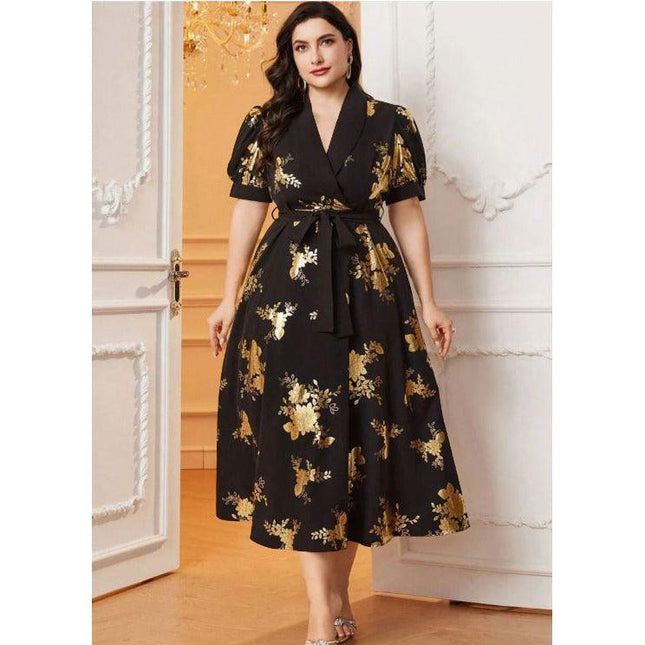 Floral Deep V-Neck A-line Midi Dress