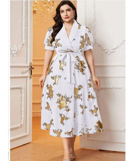 Floral Deep V-Neck A-line Midi Dress