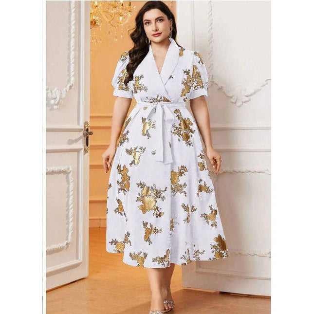 Floral Deep V-Neck A-line Midi Dress