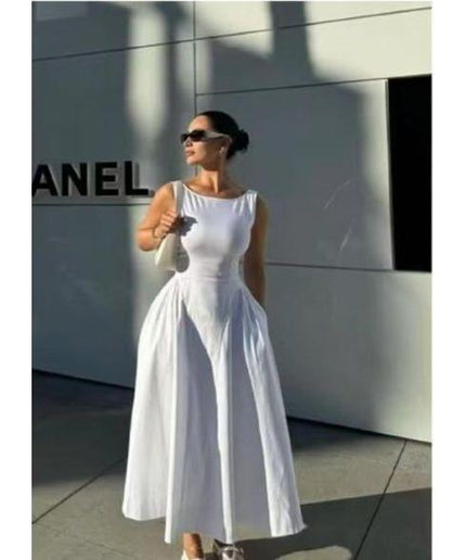 Sleeveless Backless Cocktail Tea Length Dress