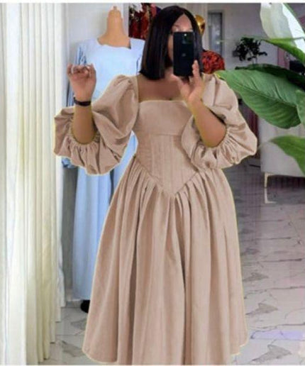 Pleated Elegant  Flared Sleeve Maxi Dress