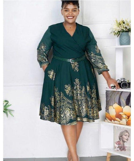 Elegant Floral Print V Neck A-Line Dress