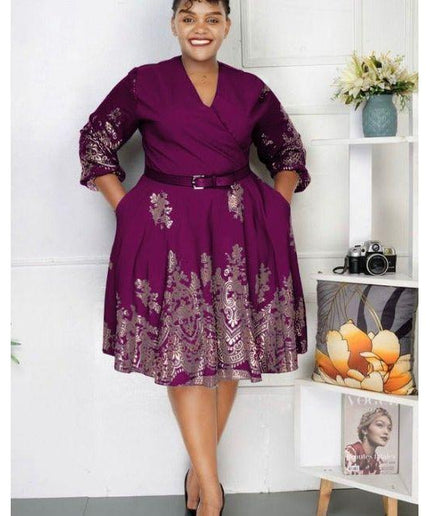 Elegant Floral Print V Neck A-Line Dress