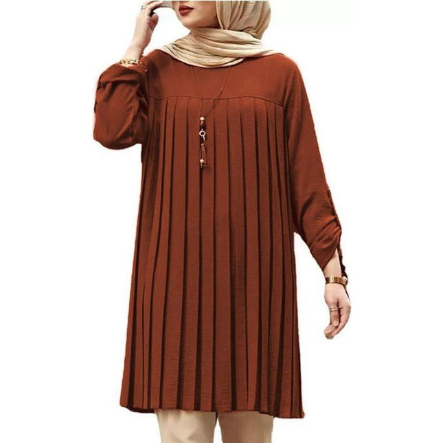 Elegant Long Sleeve Pleated Short Dress