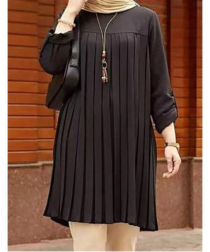 Elegant Long Sleeve Pleated Short Dress