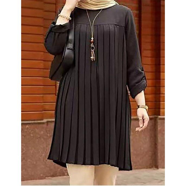 Elegant Long Sleeve Pleated Short Dress