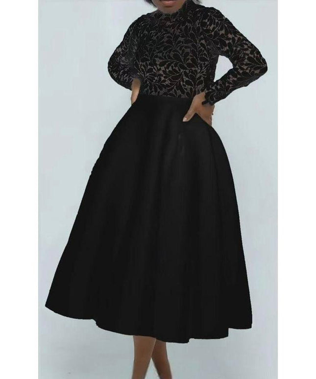 Elegant Lace Paneled A-line Swing Dress