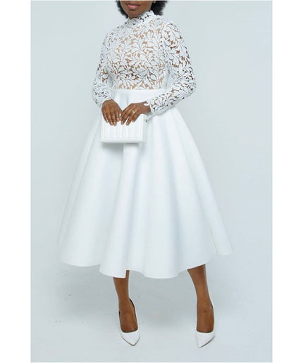 Elegant Lace Paneled A-line Swing Dress