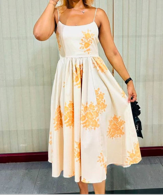 Sleeveless Floral A Line Fit Flare Midi Dress