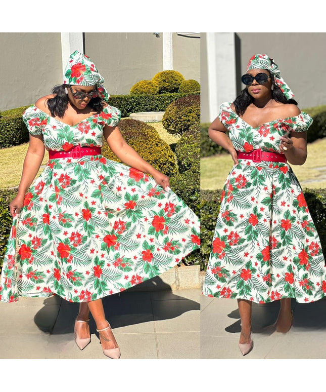 Elegant African Rockabilly Ankara Dress.